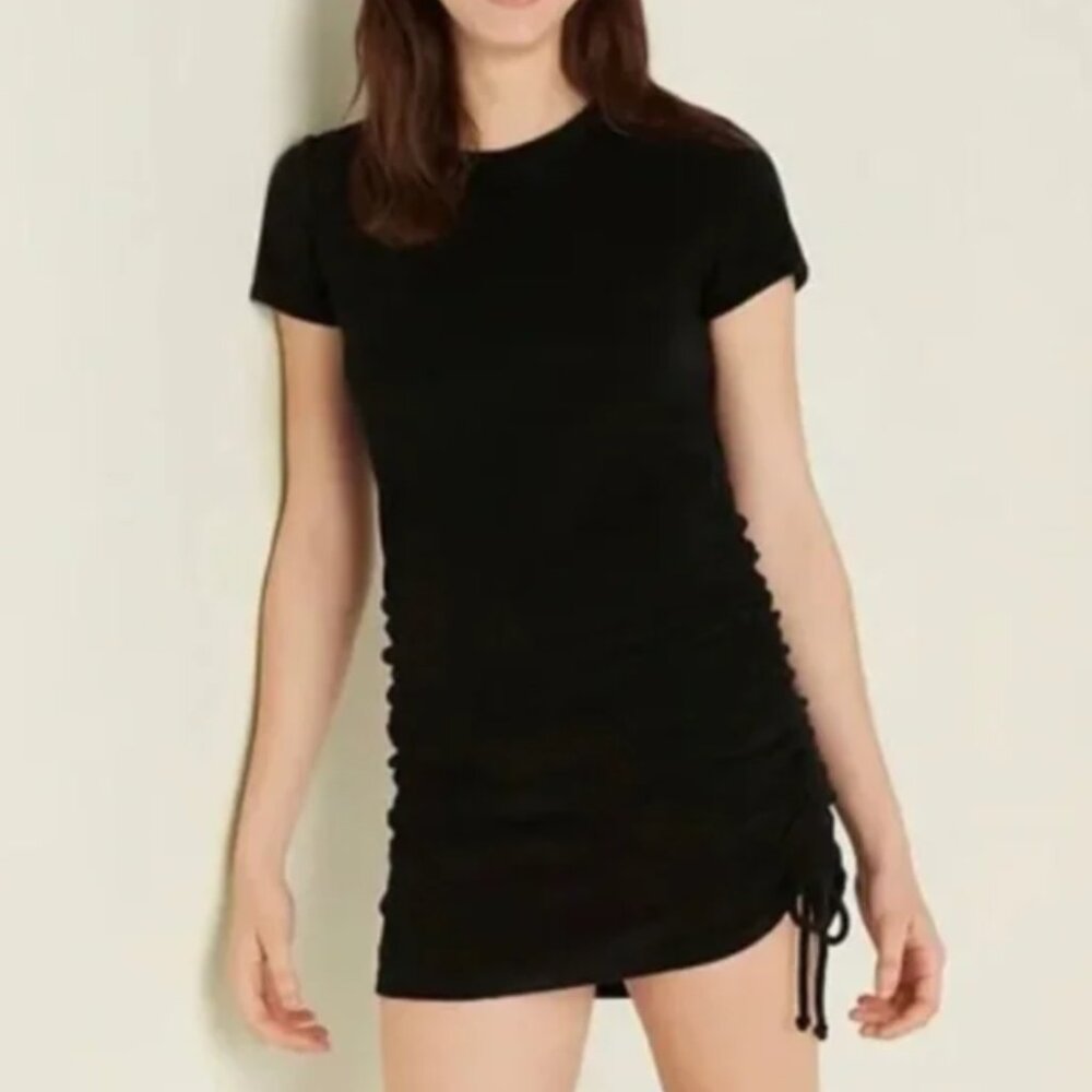 VS Black Terry Ruched Sides Short Sleeves Sz M NWT